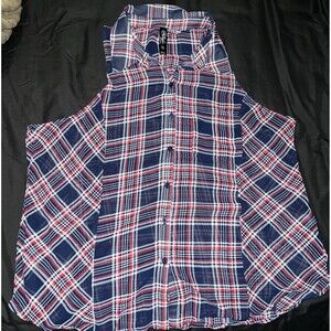Aeropostale Pretty Little Liars Blouse Plaid Sleeveless Blouse Red White Blue XL